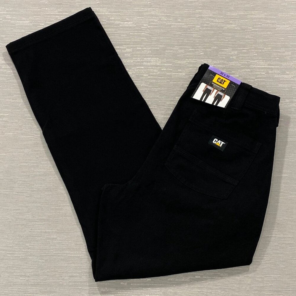 CAT Caterpillar Utility Work Pants Mens 30 x 30 Black Flex Waistband Cell Pocket